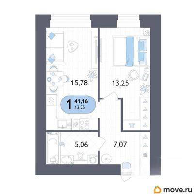 1-комн. квартира, 41.16 м&sup2;