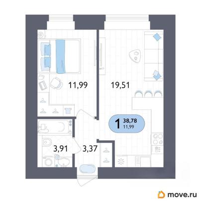 1-комн. квартира, 38.78 м&sup2;