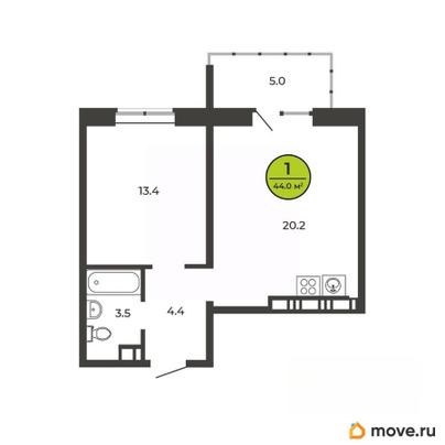1-комн. квартира, 44 м&sup2;