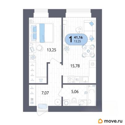 1-комн. квартира, 41.16 м&sup2;