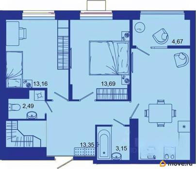 2-комн. квартира, 69 м&sup2;