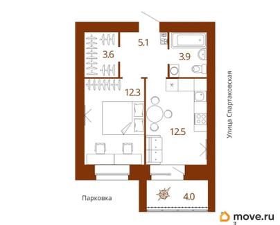 1-комн. квартира, 39.4 м&sup2;