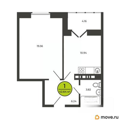 1-комн. квартира, 42.7 м&sup2;