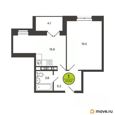 1-комн. квартира, 47.3 м&sup2;