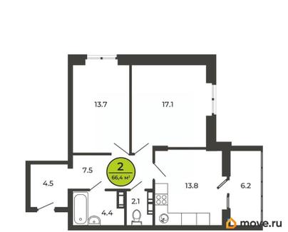 2-комн. квартира, 66 м&sup2;
