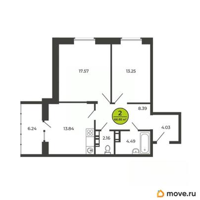 2-комн. квартира, 66.9 м&sup2;
