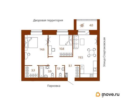 2-комн. квартира, 64.1 м&sup2;