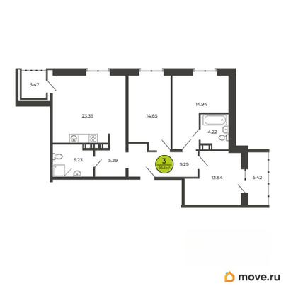 3-комн. квартира, 95.5 м&sup2;