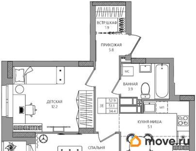 3-комн. квартира, 52.9 м&sup2;