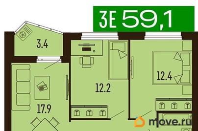 3-комн. квартира, 59.1 м&sup2;