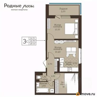 3-комн. квартира, 48.2 м&sup2;