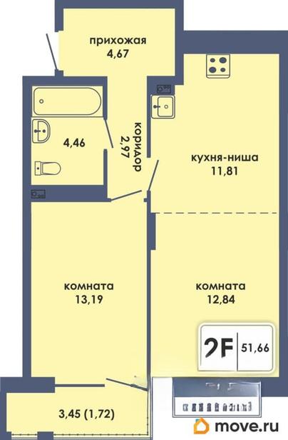 2-комн. квартира, 51.66 м&sup2;
