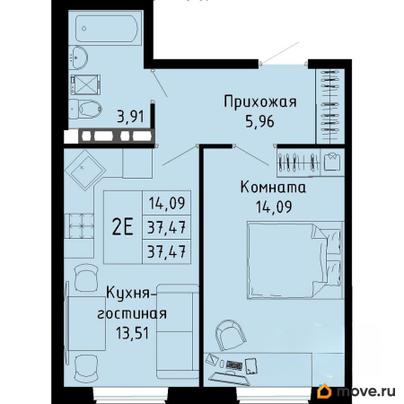 2-комн. квартира, 37.47 м&sup2;