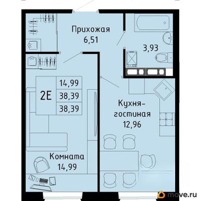 2-комн. квартира, 38.39 м&sup2;