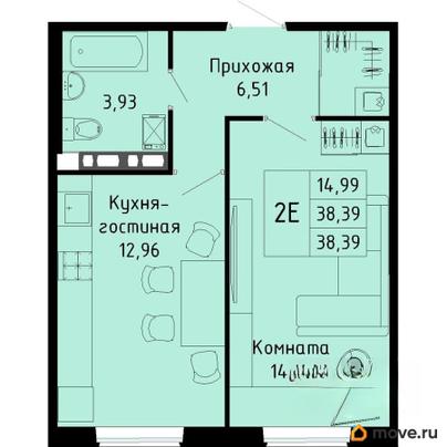 2-комн. квартира, 38.39 м&sup2;