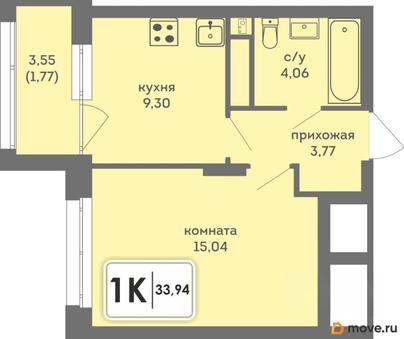 1-комн. квартира, 33.94 м&sup2;