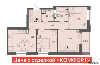 3-комн. квартира, 65.3 м&sup2;