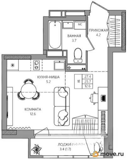 студия, 27.4 м&sup2;