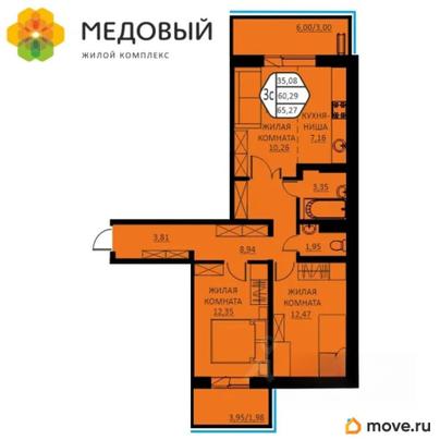 3-комн. квартира, 59.3 м&sup2;