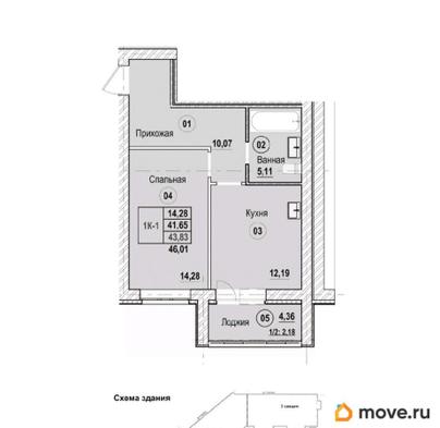 1-комн. квартира, 43.83 м&sup2;