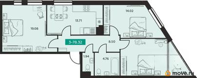 3-комн. квартира, 78.32 м&sup2;