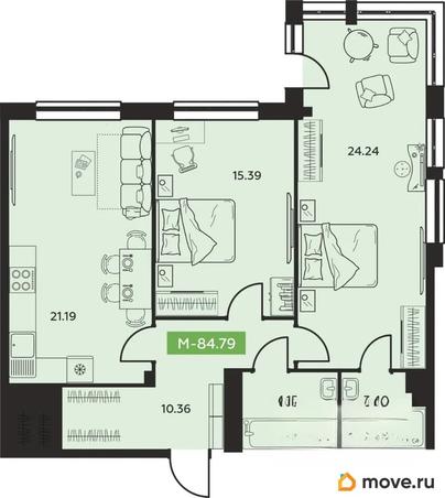 3-комн. квартира, 84.79 м&sup2;
