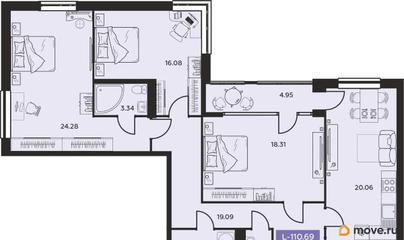 4-комн. квартира, 110.69 м&sup2;