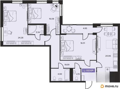 4-комн. квартира, 110.69 м&sup2;
