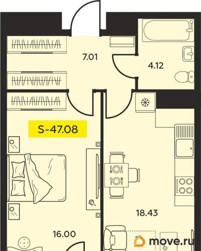 2-комн. квартира, 47.08 м&sup2;