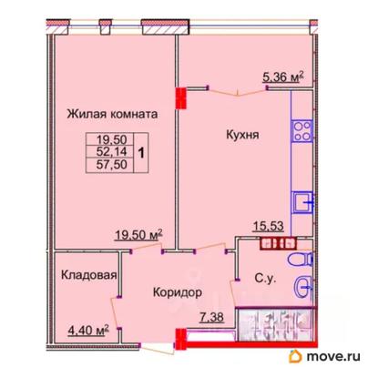 1-комн. квартира, 57.5 м&sup2;