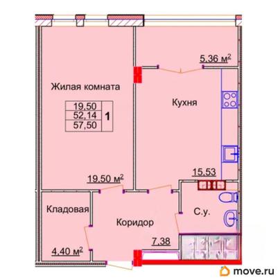 1-комн. квартира, 57.11 м&sup2;