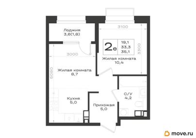 2-комн. квартира, 35.1 м&sup2;