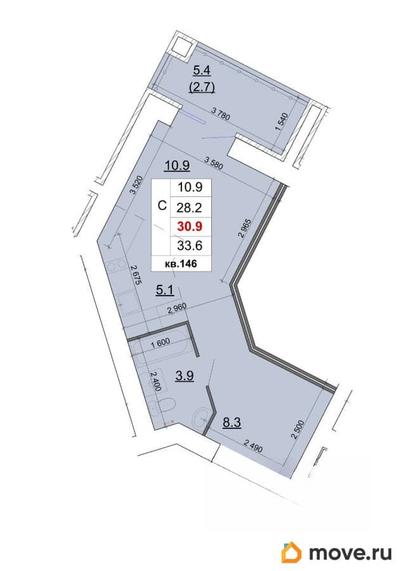 студия, 30.9 м&sup2;