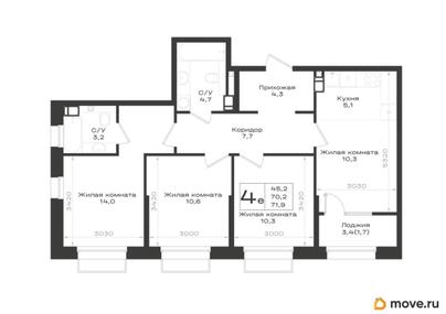 4-комн. квартира, 71.9 м&sup2;