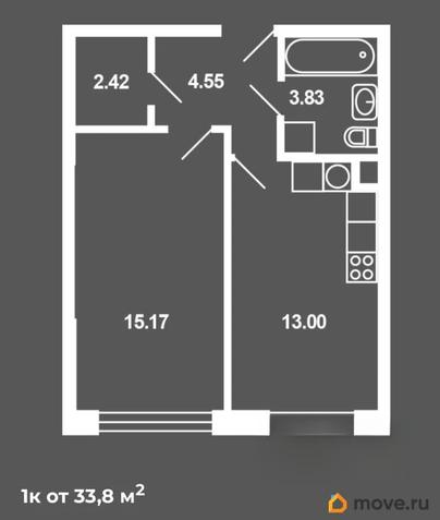 1-комн. квартира, 38.4 м&sup2;