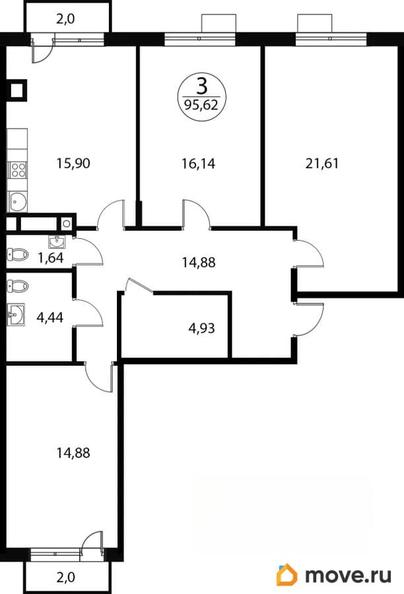 3-комн. квартира, 95.62 м&sup2;
