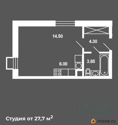 1-комн. квартира, 28.7 м&sup2;