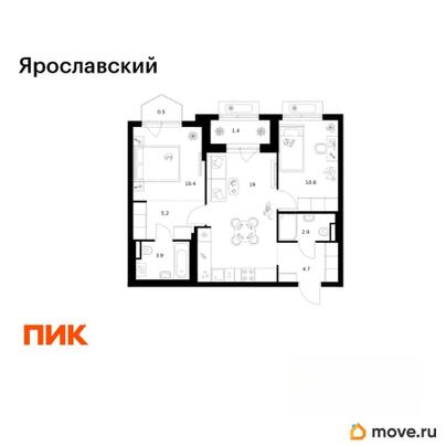 2-комн. квартира, 58.8 м&sup2;