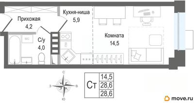 студия, 28.6 м&sup2;