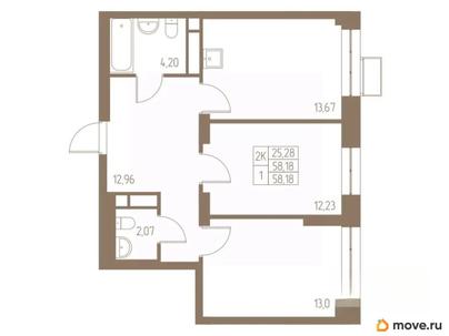 2-комн. квартира, 58.18 м&sup2;