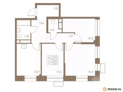 3-комн. квартира, 70.61 м&sup2;