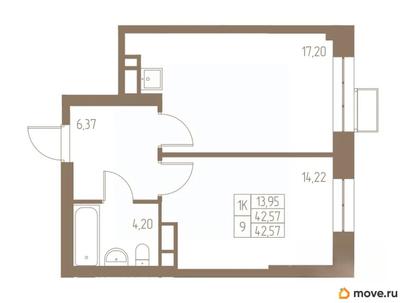 1-комн. квартира, 41.99 м&sup2;
