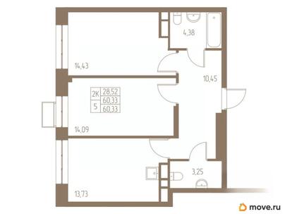 2-комн. квартира, 60.33 м&sup2;