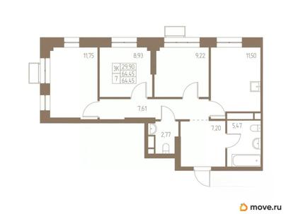 3-комн. квартира, 64.45 м&sup2;