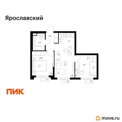 2-комн. квартира, 44.7 м&sup2;