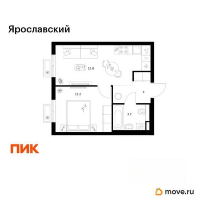 1-комн. квартира, 34.7 м&sup2;