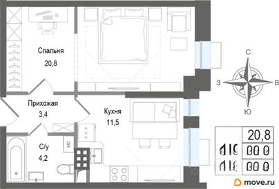 1-комн. квартира, 39.9 м&sup2;