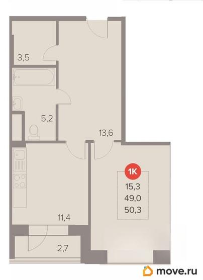 1-комн. квартира, 50.6 м&sup2;
