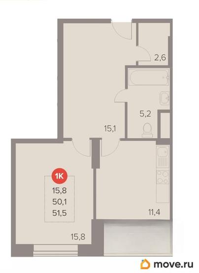 1-комн. квартира, 51.8 м&sup2;