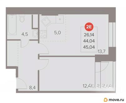 2-комн. квартира, 45.5 м&sup2;